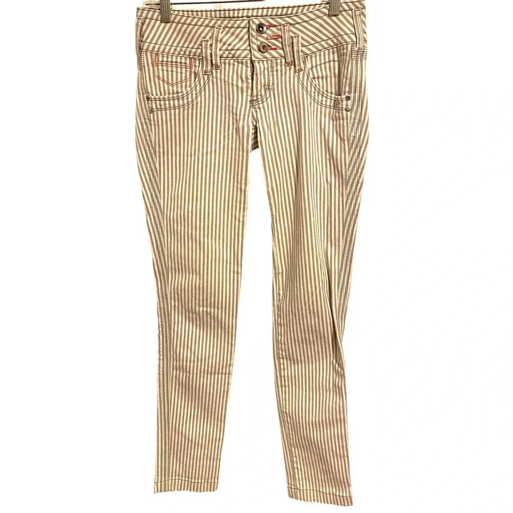 Rare Colcci Quality Denim Striped Jeans Women Size 4 Pockets double Buttons